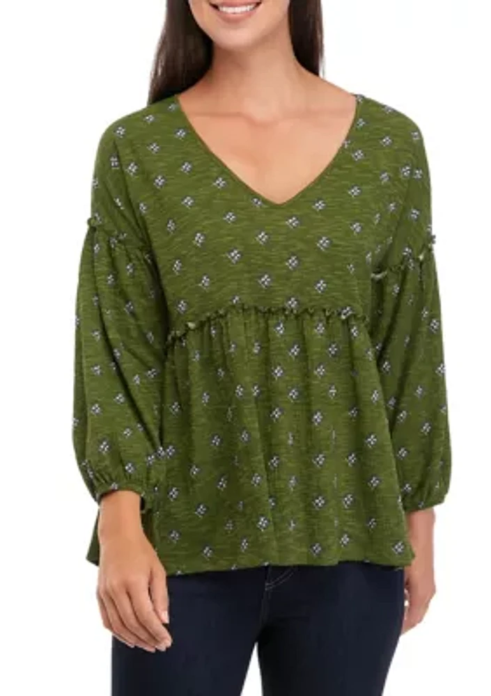 Women's Slouchy V-Neck Printed Top