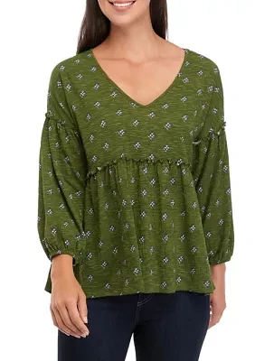 Women's Slouchy V-Neck Printed Top