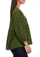 Women's Slouchy V-Neck Printed Top