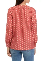 Women's Long Sleeve Split Neck Popover Printed Top