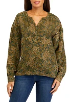 Women's Long Sleeve Henley Popover Top