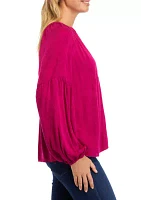 Women's Split Neck Henley Peasant Top