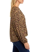 Women's Split Neck Blouson Sleeve Printed Peasant Top