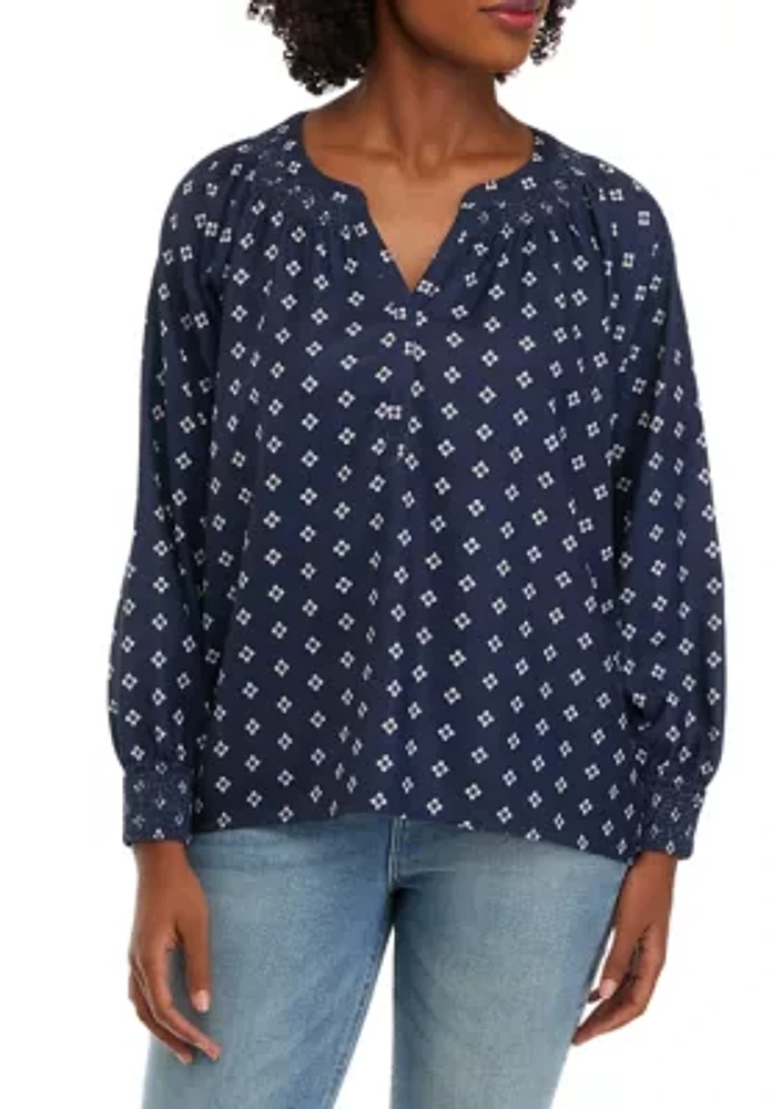 Petite Floral Printed Popover Blouse