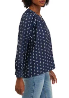 Petite Floral Printed Popover Blouse