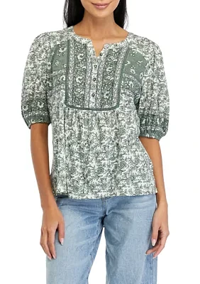 Petite Mixed Printed Peasant Top