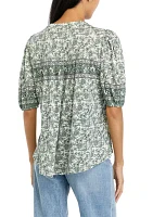 Petite Mixed Printed Peasant Top