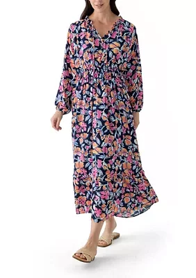 Petite Long Sleeve Printed Maxi Dress