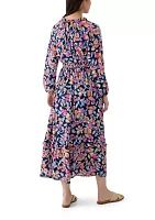 Petite Long Sleeve Printed Maxi Dress