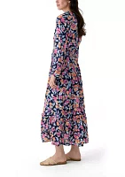 Petite Long Sleeve Printed Maxi Dress