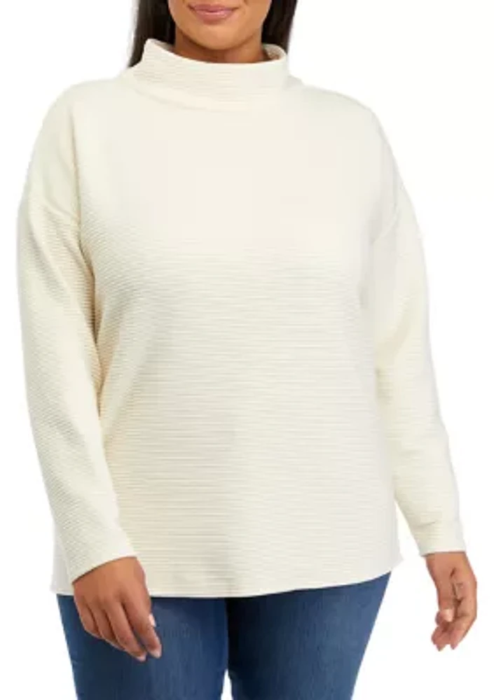 Plus Drop Shoulder Slouchy Mock Neck Sweater