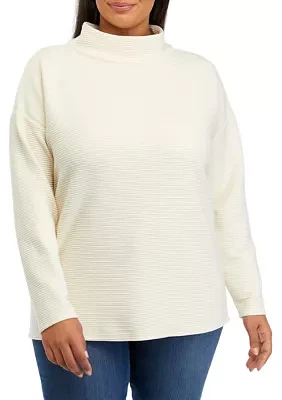 Plus Drop Shoulder Slouchy Mock Neck Sweater