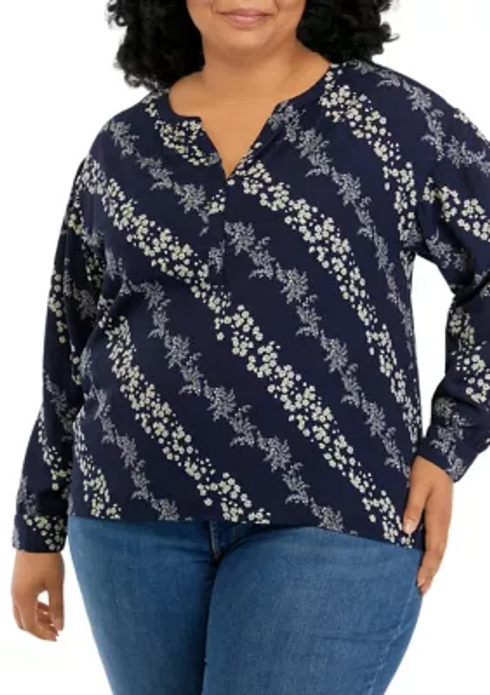 Plus Printed Popover Blouse