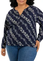 Plus Printed Popover Blouse