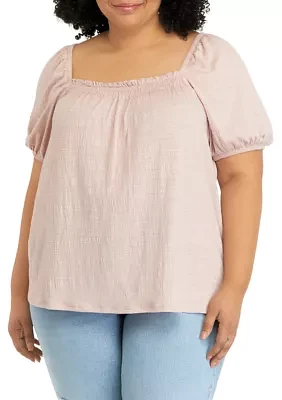 Plus Short Sleeve Square Neck Top