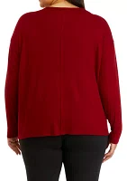 Plus Long Sleeve Raw Edge V-Neck Top