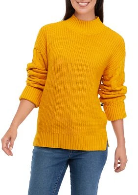 Women's Mock Neck Cuff Sleeve Sweater