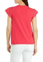 Women's Smocked Eyelet Trim Top