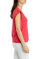 Women's Smocked Eyelet Trim Top