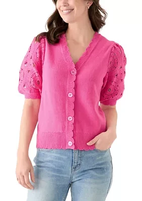 Women's Crochet Sleeve Scalloped Cardigan