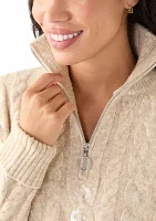 Petite Sequin Cable Knit Turtleneck Sweater