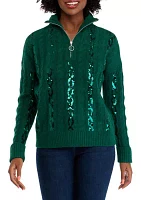 Women's Sequin 1/4 Zip Sweater Knit Pullover