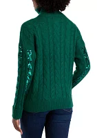 Women's Sequin 1/4 Zip Sweater Knit Pullover