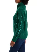 Women's Sequin 1/4 Zip Sweater Knit Pullover