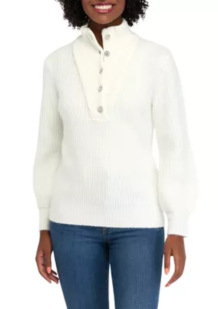 Women's 1/4 Jewel Button Sweater