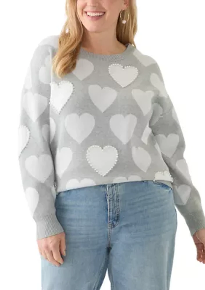 Plus Heart Printed Sweater