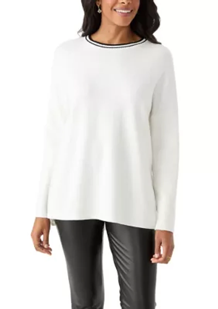 Women's Solid Sweater with Contrast Trim