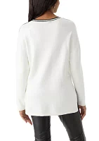 Women's Solid Sweater with Contrast Trim