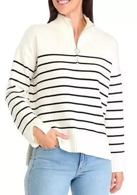 Women's Quarter Zip Striped Sweater