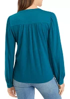 Women's Long Sleeve Smocked Henley Top