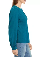 Women's Long Sleeve Smocked Henley Top