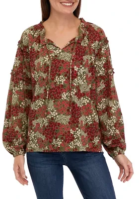 Women's Ruffle Sleeve Printed Peasant Top