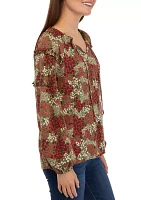 Women's Ruffle Sleeve Printed Peasant Top