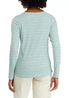 Women's Long Sleeve Henley Striped Top