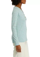 Women's Long Sleeve Henley Striped Top