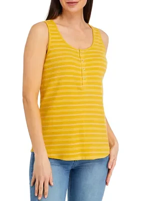 Women's Sleeveless Striped Henley Tank Top