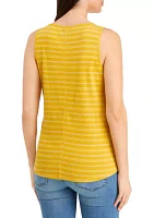 Women's Sleeveless Striped Henley Tank Top