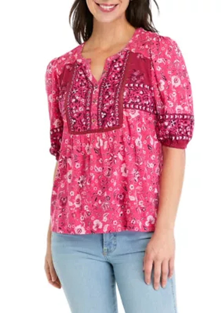 Women's Printed Femme Peasant Top