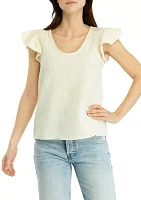 Women's Solid Flutter Sleeve Top