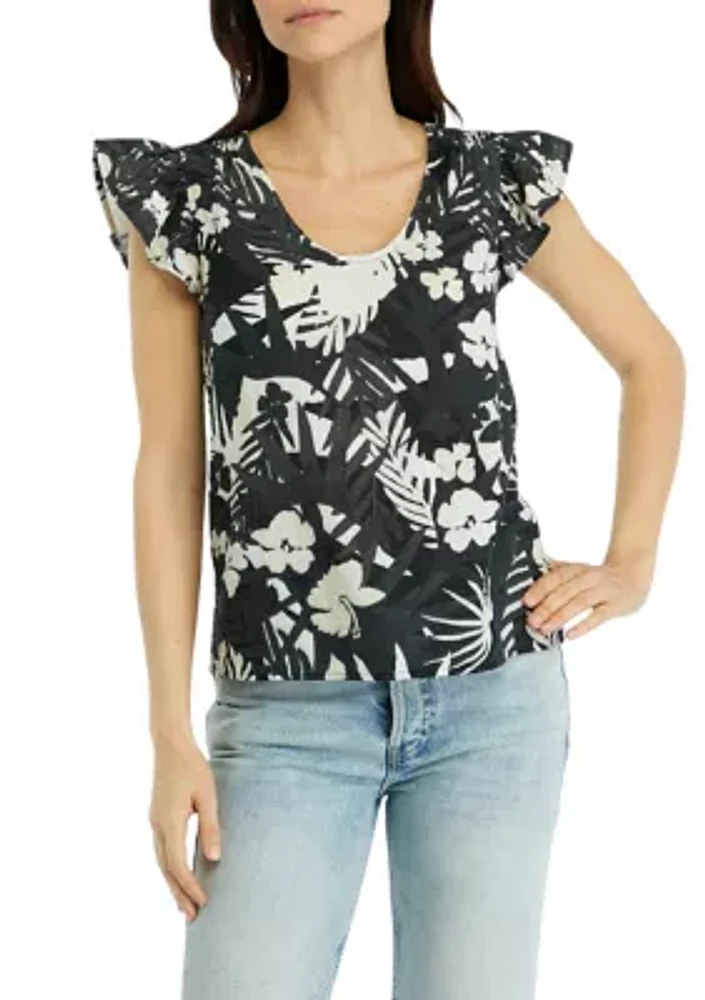 Women's Flutter Sleeve Printed Top