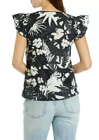 Women's Flutter Sleeve Printed Top