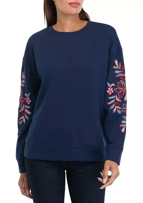 Women's Long Sleeve Embroidered Sweatshirt