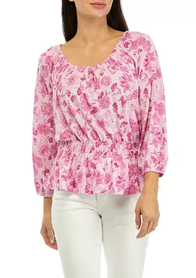 Women's Printed Smocked Peasant Top