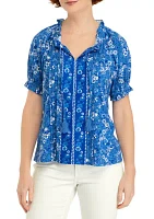 Women's Printed Pintuck Peasant Top