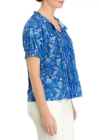 Women's Printed Pintuck Peasant Top