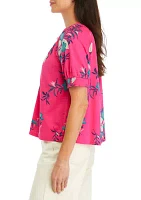 Petite Printed Button Front Blouse